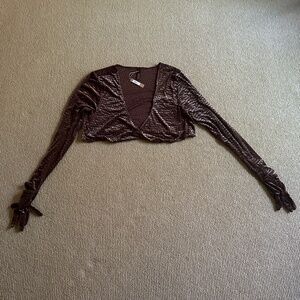Skims Chestnut Velvet Logo Glove Crop Top, Size 4X NWT